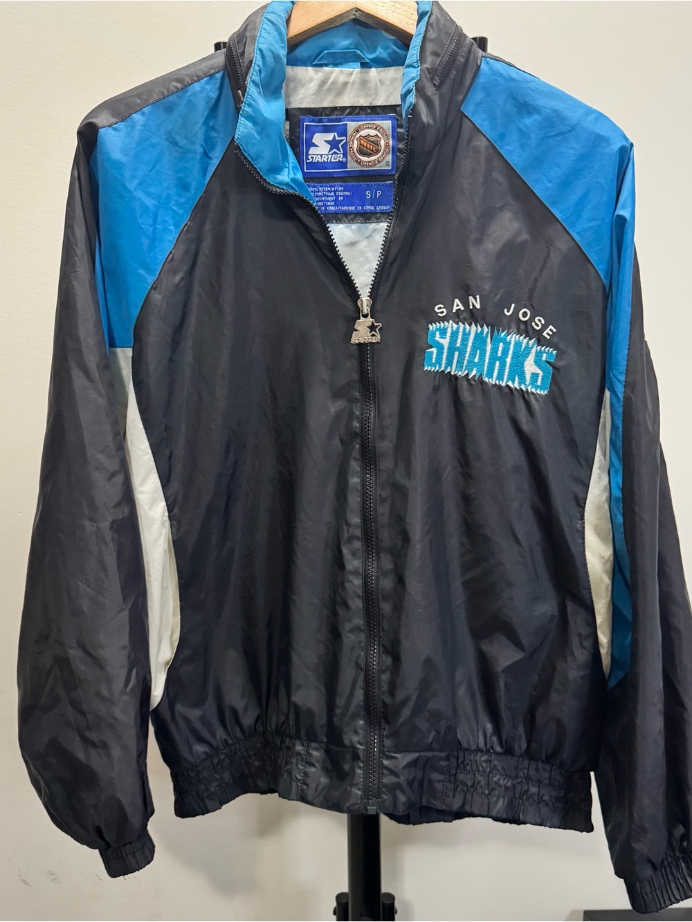 VINTAGE STARTER Black and Teal San Jose Sharks Nylon Jacket RARE Licensed NHL